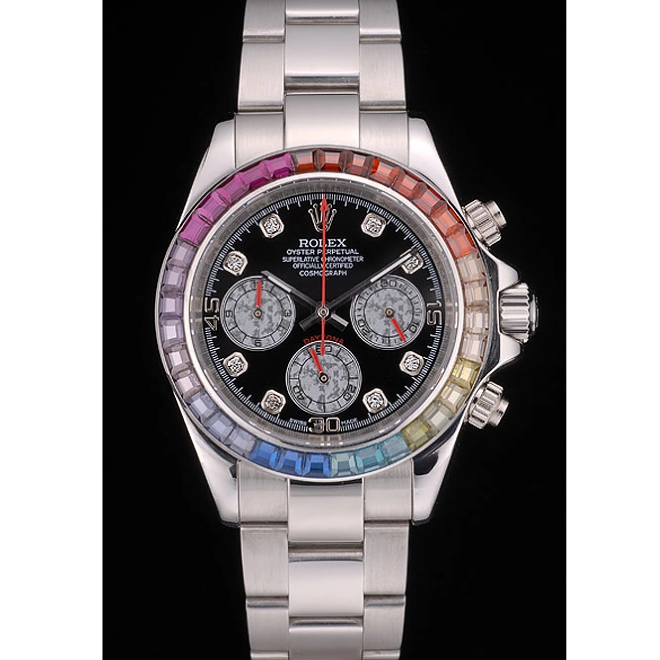 Good Copy Rolex Watches Rainbow Black Daytona Cosmograph Bezel Steep Dial Strap Stainless Crystals Rolex 80250 0726